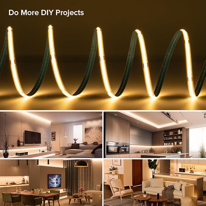 16.4FT COB LED Strip Lights Dimmable DC 24V 2700K Warm White 480LEDs COB Strip, Adhesive Flexible Cuttable Strip Lights for DIY Home Decor Shelf Cabinet (No Adapter or Controller)