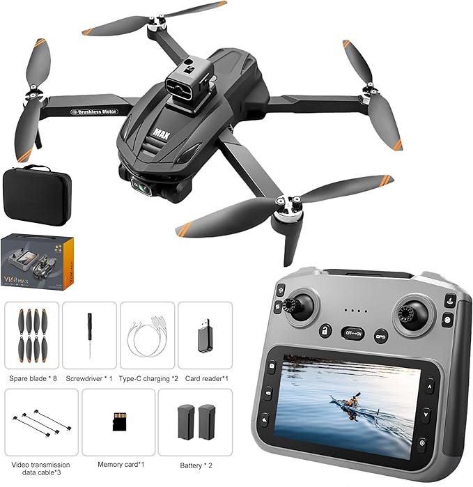 GPS Drone with 4K Camera, 4.5" LCD Display Screen Controller- 3,280ft RC Range, Auto return, Follow Me, Go Home, Gesture Control, One Key Takeoff/Landing, Altitude Hold,led Light ,Professional Quadcopter for Aerial Photography Control and Video Recordi...