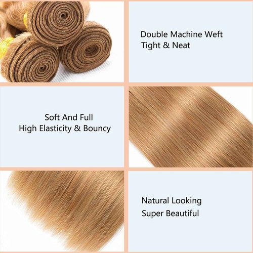 Habiliana Bundles Human Hair 24 26 28 Inch Straight Brown 27 Human Hair Bundles 11A Unprocessed Brazilian Virgin Quick Weave Hair Extensions for Black Women