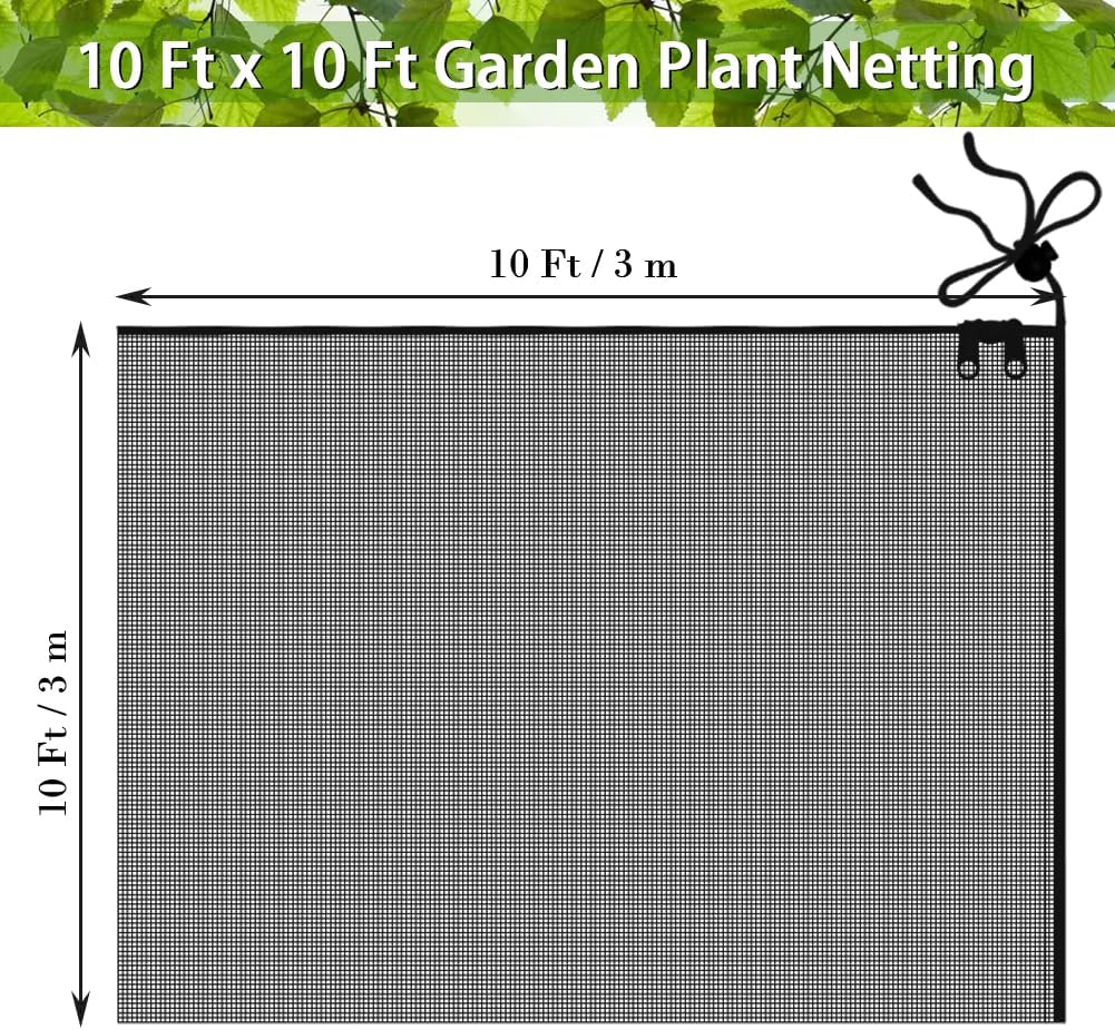 Fruit Tree Netting Covers with Zipper to Protect from Squirrels and Birds Large Netting for Fruit Trees Net Protection, Black, 10' x 10', 1 Pack