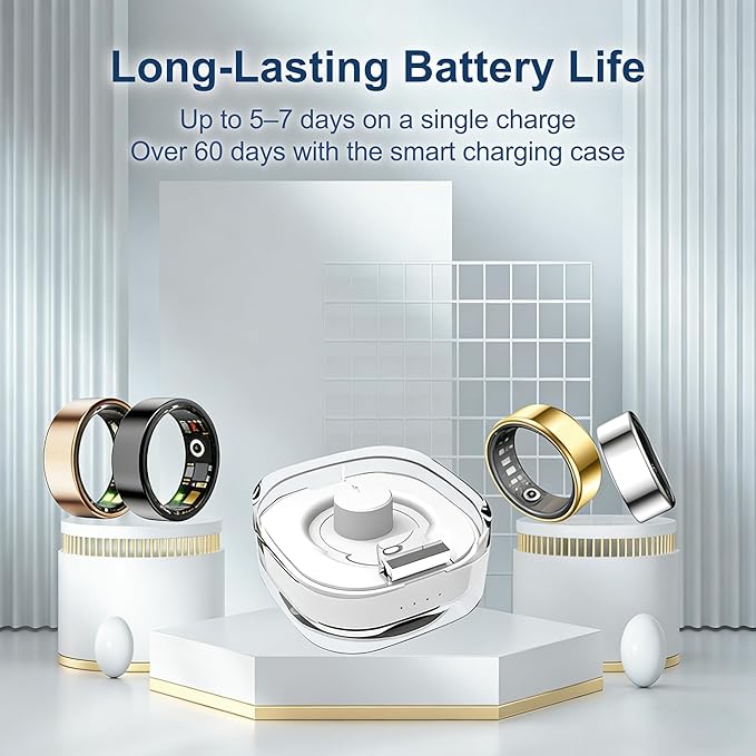 Smart Ring Health & Fitness Tracker for Men & Women, Heart Rate, SPO₂, Sleep & Activity Monitoring, IP68 Waterproof, Long Battery Life, Family Care Mode, No Subscription Fee (Gold, 12)