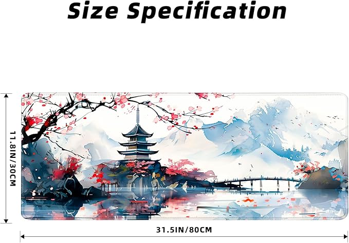 MEWOOCUE® Gaming Mouse Pad for Desk,Large Cherry Blossom Mousepad Laptop,Japanese Anime Mouse Mat,Long XXL Waterproof Keyboard Pads,Big Non-Slip Mousepads for Game Office Home(31.5 x 11.9 in)