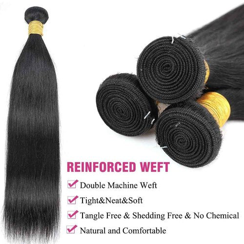 Human Hair Bundles Brazilian Straight Human Hair Bundles 18 20 22inch 100% Unprocessed Virgin Straight Weave Raw 3 Bundles Deals Natural Black for woman