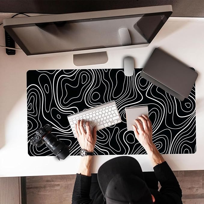 Extra Large Gaming Mouse Pad 31.5"x15.7"|Topographic Contour-Themed XXL Keyboard Pad, Mouse Mat, Desk Pad, Non-Slip Rubber Base & Stitched Edges - Extended Mousepad for PC/Laptop/Office/Home Decor