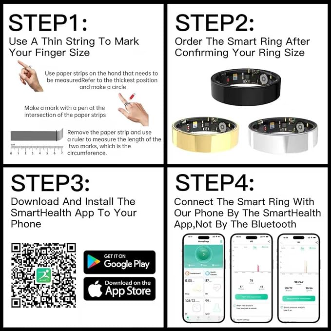 Smart Ring for Women Men,No Subscription Fee,Fitness Tracker Ring with Heart Rate, Sleep Monitoring, Blood Oxygen, Step Counting for iOS and Android, Waterproof(Black, 8)