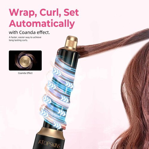 Atopskins 6 in 1 Blow Dryer Brush, Hair Dryer Brush Fast Drying 3 Heat Settings, Hot air Styler Auto Curling Straightening Voluming Smoothing for Women Salon & Travel Use (ALCI Plug)