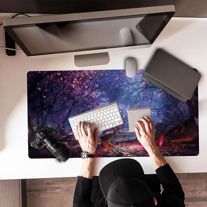 Japanese Large Gaming Mouse Pad 31.5"x15.7"| Forest-Themed XXL Keyboard Pad, Mouse Mat, Desk Pad, Non-Slip Rubber Base & Stitched Edges Desk Mat- Big Extended Mousepad for PC/Laptop/Office/Home Decor