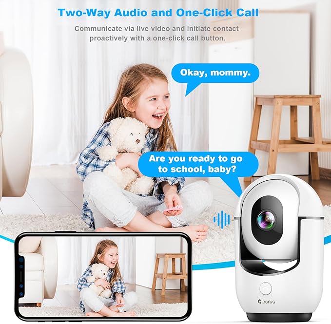 Cloarks 2K Pan/Tilt Security Camera, WiFi Indoor Cameras for Home Security with AI Motion Detection, Pet/Dog/Baby Camera with Phone App, 2-Way Audio, 24/7, Siren, TF/Cloud Storage