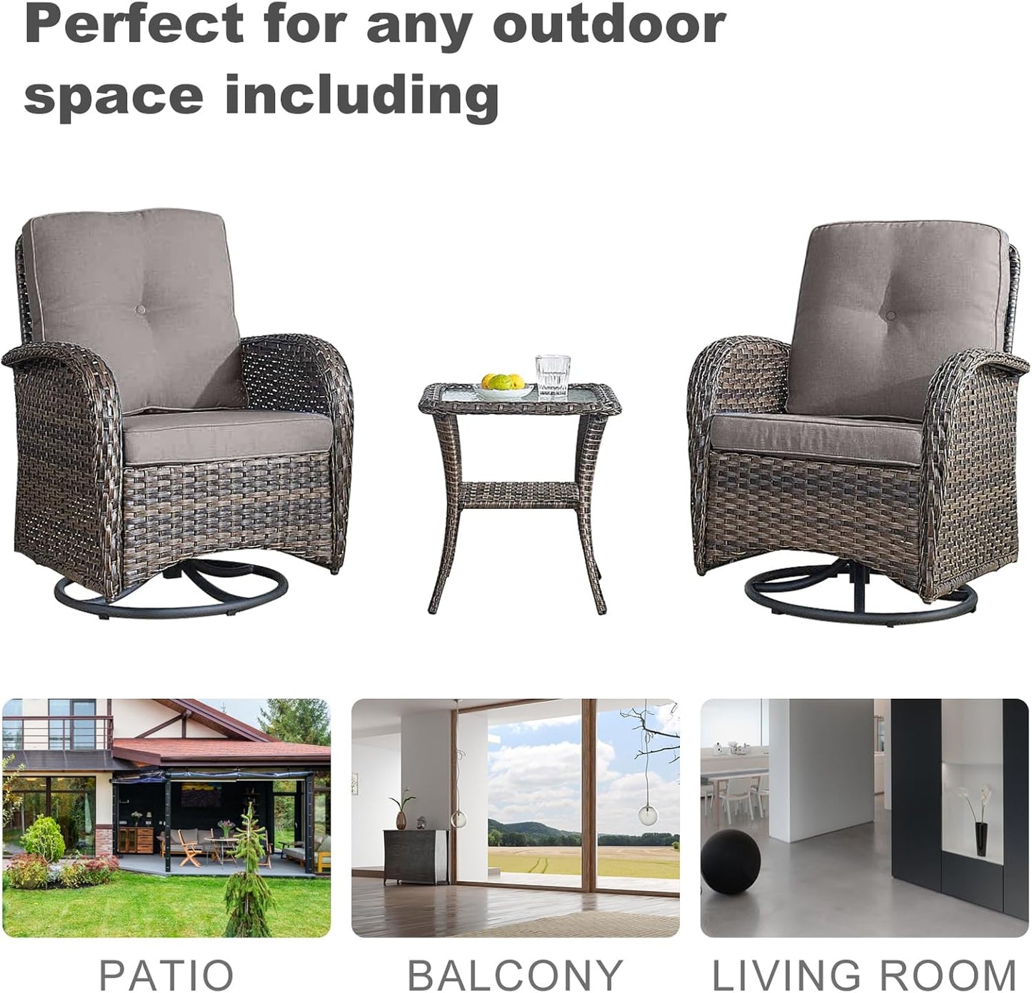 HUMMUH 6-Piece Patio Furniture PE Wicker Outdoor Conversation Set,All-Weather Rattan Swivel Rocker Chairs Outdoor Couch Ottomans for Backyard,Poolside,Deck