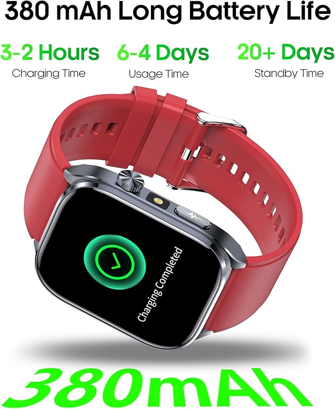 Advanced Health Smartwatch for Women Men with Real-Time Monitoring of Heart Rate, Sleep Quality and Stress Levels, Always-On Display,Bright Flashlight (Red)