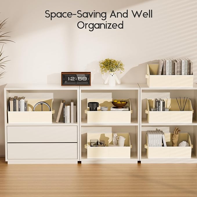Homsorout Large Closet Organizers and Storage Bins - 6 Pack Trapezoid Storage Baskets for Shelves, Foldable Fabric Baskets with Handles Ideal for Closet, Basket, Wardrobe and Shelf Storage, Beige