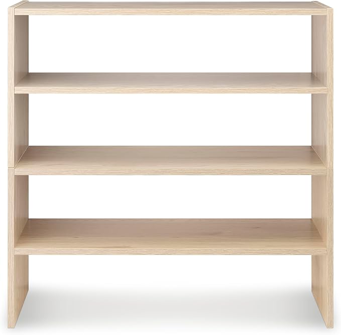 Whitmor Stackable 31" Extra Wide 2-Shelf Storage Organizer, Light Brown,2 Pack