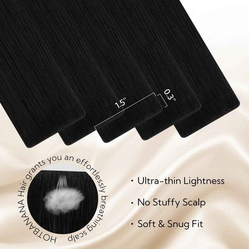 HOTBANANA Invisi Edge Tape in Hair Extensions Human Hair, 20inch 50g 20pcs Jet Black Invisible Tape in Extensions Straight Seamless Real Remy Hair Injected