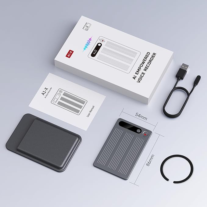 AI Voice Recorder with Transcribe&Summarize, App Control Audio Recorder Support Al Noise Cancellation Technology with 80+ Languages, Note Taker with 64GB Memory, Audio Device for Meeting, Call, Grey