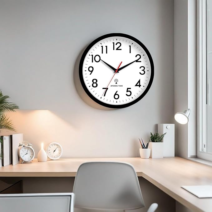 DAXSMY Atomic Wall Clock Analog 10 Inch Battery Operated Modern Decorative for Living Room Kitchen Office Bedroom Bathroom(Black)