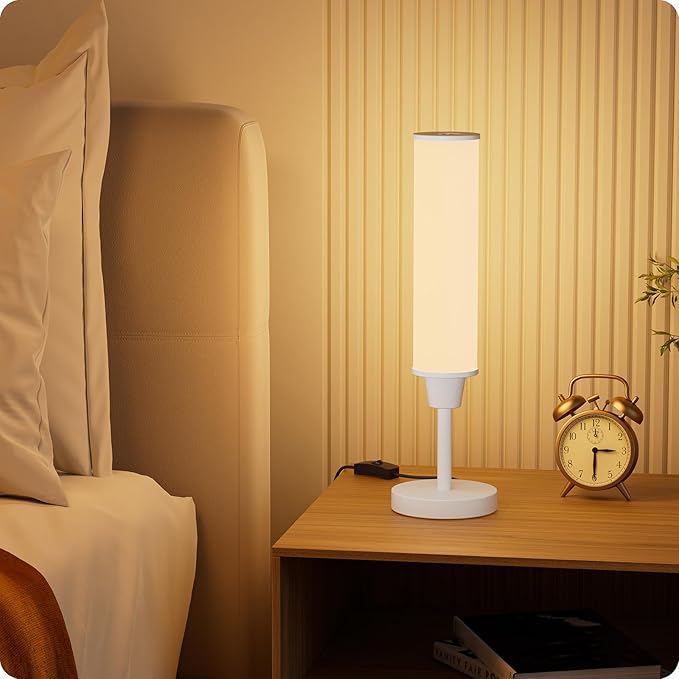 Nukanu Table Lamp with Remote,Bedside Lamps for Night Stands, Nightstand Lamp with Adjustable Brightness (10%-100%) and Color Temperature (3000k-6000k),Small Lamp for Bedroom (White-Beige Linen)