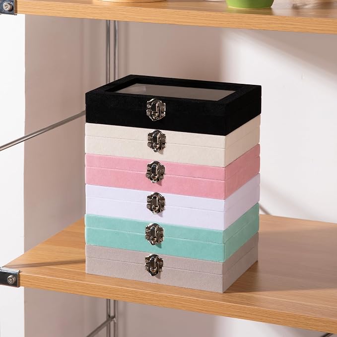 Frebeauty 24 Grid Jewelry Tray,Velvet Stud Earring Organizer,Small Jewelry Organizer with Clear Lid,Lockable Earring Holder Organizer Jewelry Boxes & Organizer Ring Holder for Women & Girls(Turquoise)