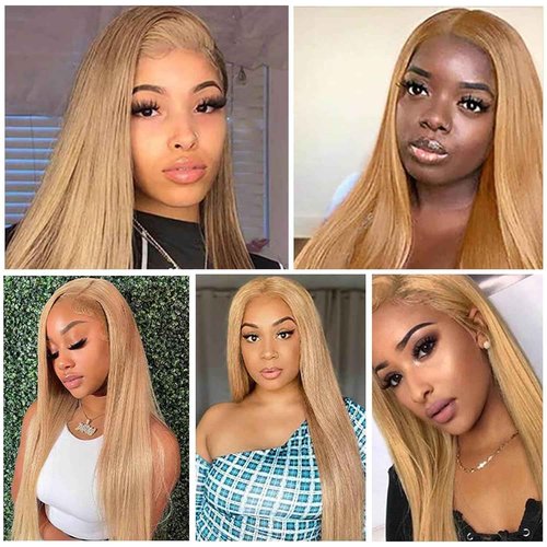 27# Blonde Human Hair Bundles Blonde 28 30 32 Inch Straight Honey Blonde 27 Color Blonde Bundles Human Hair Unprocessed Brazilian Virgin Hair Quick Weave Hair for Black Women