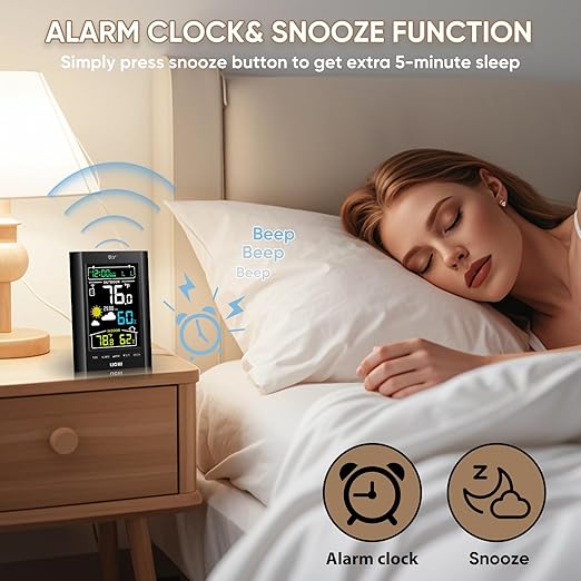 Weather Station Wireless Indoor Outdoor Thermometer, Inside Outside Temperature Humidity Monitor,with 330ft Range Sensor and Adjustable Backlight (Black)