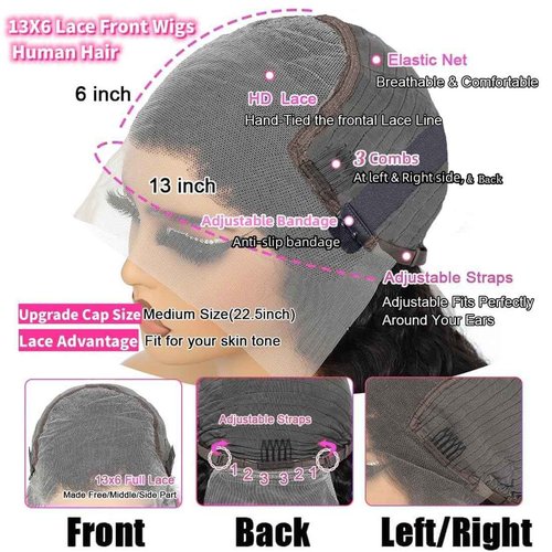 BELE 18 Inch 13x6 Deep Wave Lace Front Wigs Human Hair 200% Density Deep Curly Lace Front Wigs Human Hair Brazilian Vrigin Hair Curly HD Transparent Lace Frontal Wig Pre Plucked with Baby Hair