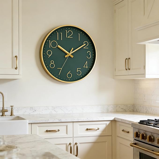 DAXSMY Wall Clock - 10 Inch Silent Non-Ticking Modern 3D Wall Clocks Battery Operated - Decorative Clock for Kitchen, Home Office, Bathroom, Bedroom(Dark Green)