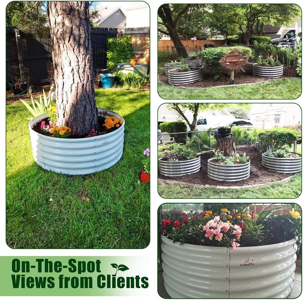 A ANLEOLIFE 6-Pack 4X4X1.5ft & 6X3X1.5ft Deep Root Galvanized Raised Garden Beds Outdoor for Planting Vegetables Flowers Herb, Quartz Grey