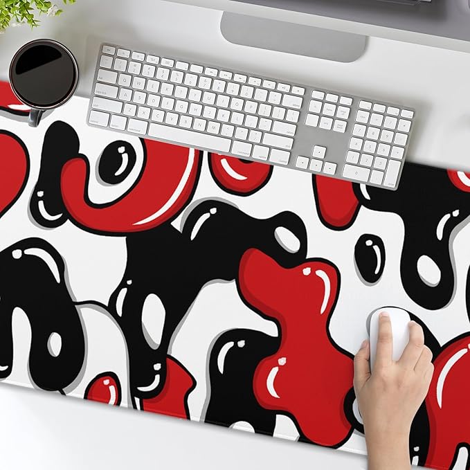 Japanese Anime Geometric Gaming Mouse Pad XL 31.5x11.8 Inch Red Black White Japanese Mouse Mat Desk Mat Extended Large Mousepad With Non-Slip Rubber Base Stitched Edge Mousepad for Work Gaming Desktop