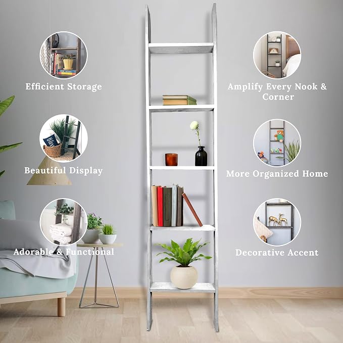 BARNWOODUSA Throw Blanket Ladder – Fully Assembled Reclaimed Wood – Rustic Decorative Ladder for Towels, Quilts, & More – Perfect Farmhouse Decor for Bathroom, Porch, or Living Room,5ft.