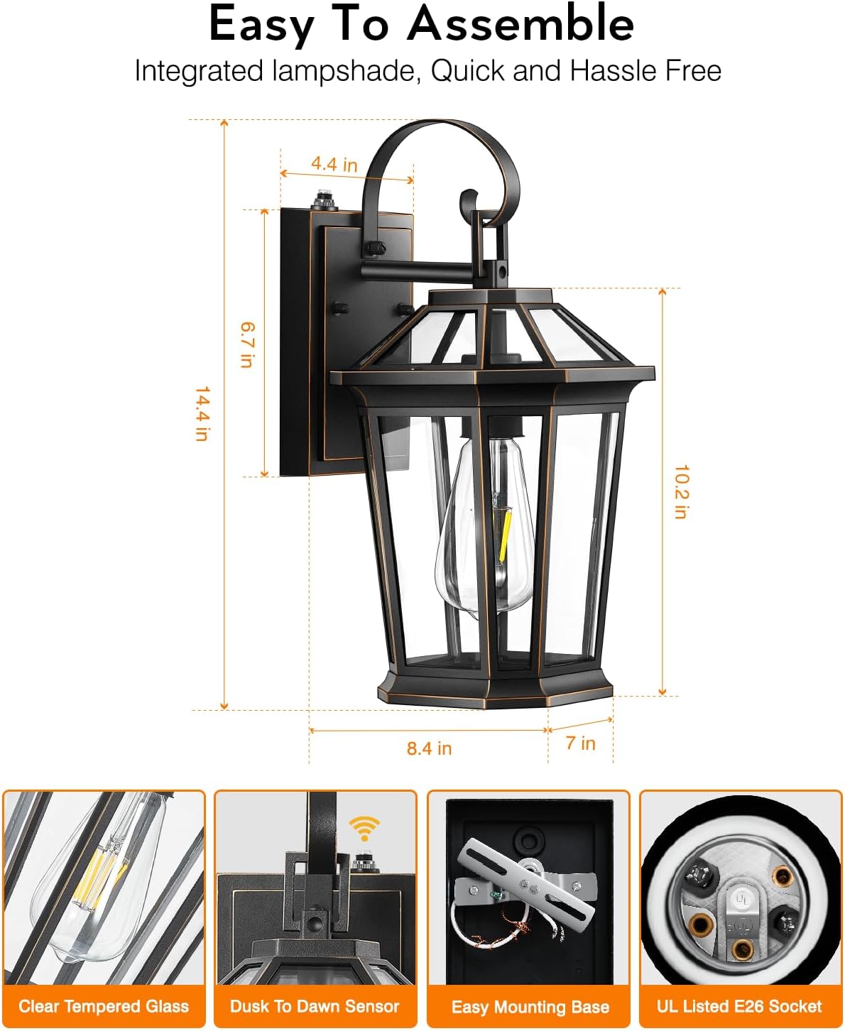 VIANIS Dusk to Dawn Exterior Light Fixture, Waterproof Outdoor Wall Sconce Porch Light for House, 100% Anti-Rust Aluminum Outside House Lights, Farmhouse Coach Lantern for Garage, Front Door 2Pcs