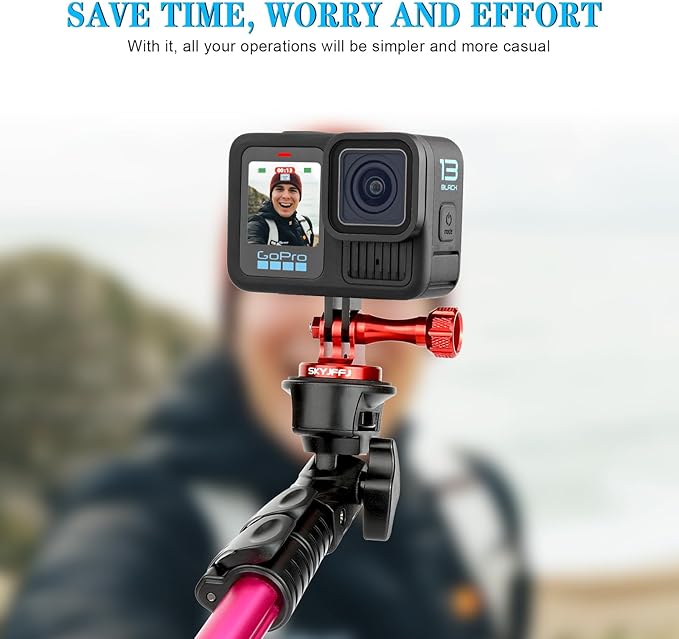 Aluminum-Tripod Adapter Attachment- Bolt -Adapter for Monopod Mount with Aluminum CNC Thumbscrew Compatible Gopro Hero 13 12 11 10 9 8 DJI Osmo Insta360 AKASO and Other Action Camera(RED)