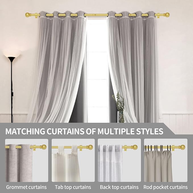 Thestoa Gold Curtain Rods for Windows 30-62 Inch, 5/8" Stainless Steel Small Curtain Rod for Bedroom, Living Room,Kitchen,Farmhouse