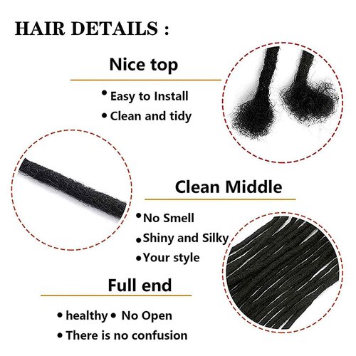 10 Inch 0.4cm Thickness Dreadlock Extensions Human Hair 60Strands 100% human hair Full handmade Loc Extensions Human Hair Can Be Curled and Bleached Dreads Extension for Men Women (Natual Black)
