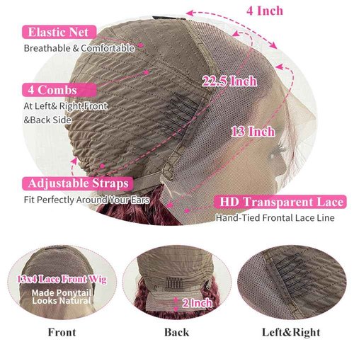 ZHUO JIA 99J Burgundy Deep Wave Lace Front Wigs Human Hair for Black Women 13x4 HD Lace Frontal Wigs Human Hair Pre Plucked 180 Density Red Colored Deep Curly Wet and Wavy Glueless Wig 26 Inch