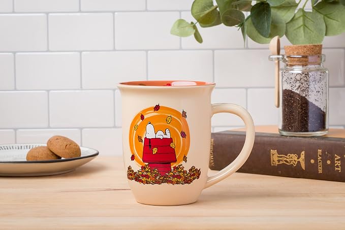 Silver Buffalo Peanuts Snoopy Leaves are Falling, Autumn is Calling Wide Rim Ceramic Mug, 16 Ounces
