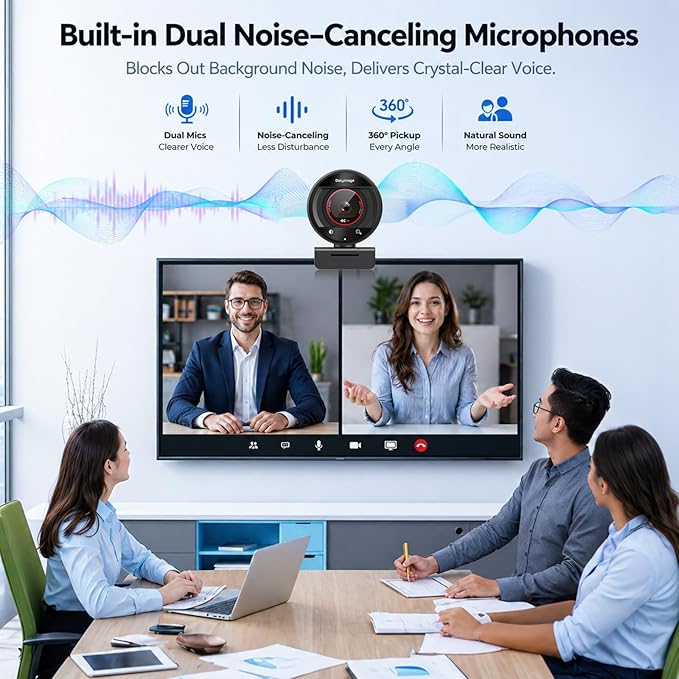 4K Webcam for PC 1080P@60fps Web Cam PDAF Webcam 4K Dual Noise-Cancelling Mics & 8X Zoom 73°FOV Stream camera Plug&Play computer camera w/Privacy Cover Works with Zoom/Teams/Twitch/Google Meet