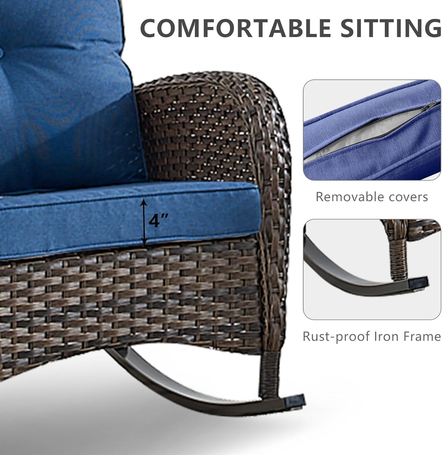 HUMMUH 7-Piece Outdoor Patio Furniture PE Wicker Patio Conversation Set,High Back Patio Couch with Ottomans Outdoor Rocking Chairs with Tables for Backyard,Porch,Deck