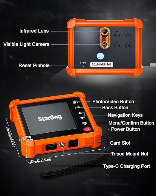 Compact Thermal Imaging Camera 256x192 IR Resolution, WapoRich Mini Thermal Imager with Visual Camera, -4°F to 1022°F, 25Hz â RQ-953A Infrared Cameras for HVAC, Home Inspection, Water/Air Leak
