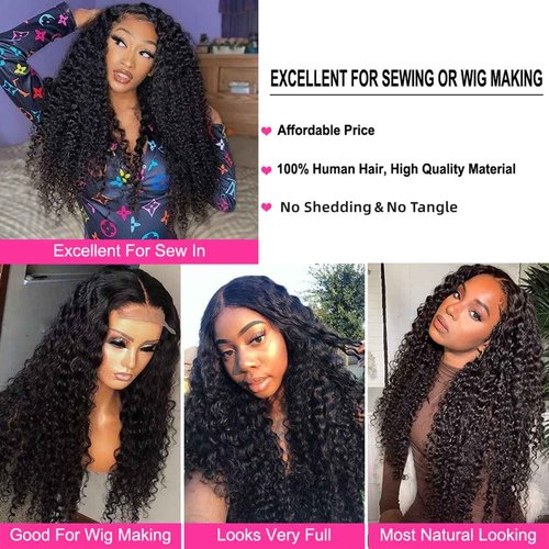 Deep Wave Bundles with Closure Human Hair (12 14 16+10 Closure) 4x4 Lace Closure with Baby Hair Natural Color 3 Bundles with Closure Free Part 100% Brazilian Virgin Remy Hair for Black Women
