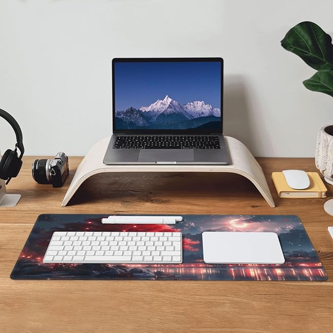Gaming Mouse Pad Desk Pad,Extended Big Mouse Pad,31.5x11.8 Inch Long Computer Keyboard Mouse Mat Mousepad with 3mm Non-Slip Base and Stitched Edge for Gaming and Office⦠(Night Lake)