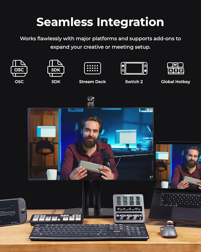 OBSBOT Tiny 3 AI-Powered Spatial Audio 4K PTZ Webcam, Tri-Mic AI Tracking 2.0 Voice Control Gesture Control 1/1.28" Sensor 4K Streaming Camera for Zoom Meeting Content Creation, W Mini Tripod