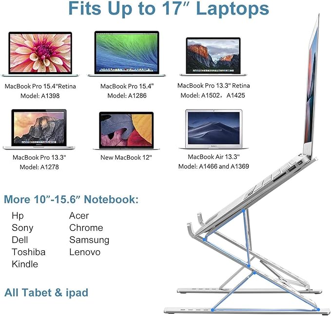 Laptop Stand for Desk,Stable MacBook Pro Stand,Ergonomic Aluminum Computer Riser for 12 13 15 16 17 inch ,Computer Cooling Stand for Mac MacBook Pro Air,HP, Dell, More PC Notebook (LIGHT SILVER)
