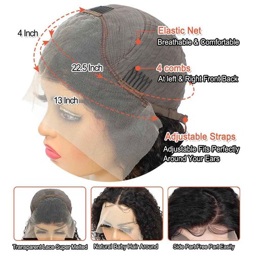 Besurina 16 Inch HD Curly Lace Front Wig Human Hair Pre Plucked for Black Women Glueless 13x4 Kinky Curly Bob Lace Frontal Wigs Human Hair 150% Density Wet and Wavy Natural Color