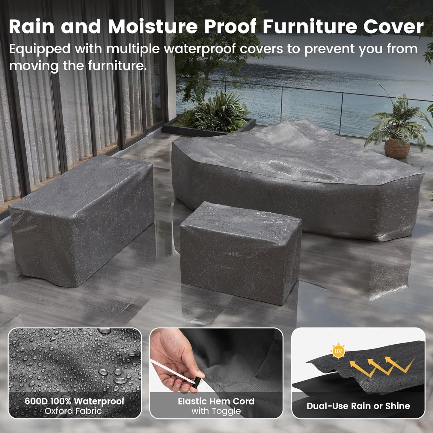 UDPATIO Patio Furniture Set with Fire Pit Table, 8 Inch Armrest Outdoor Sectional Sofa, 9 Piece Wicker Outdoor Furniture Conversation Sets with Waterproof Cover for Backyard Deck(Brown/Khaki)