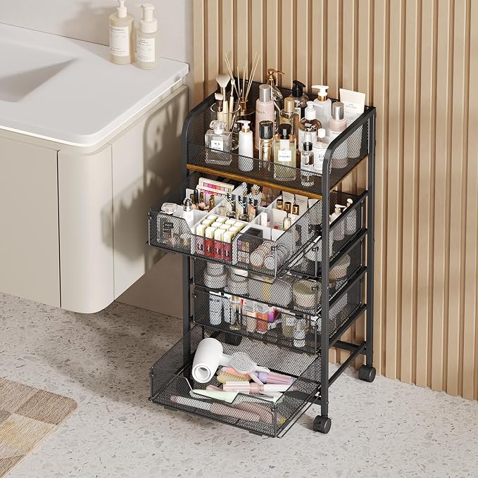 Yociyoga 6-Tier Craft Cart with Wheels-Rolling Storage Cart with Drawers,Rolling Utility Cart with DIY Divider,Art Supply Organizer Cart,Rolling Cart with Drawers,Craft Organizers and Storage,Black