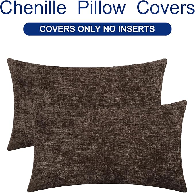 CaliTime Throw Pillow Covers Decorative 12 X 20 Inches Pack of 2 Cozy Chenille Cushion Cases for Couch Sofa Bed Living Room Home Coffee