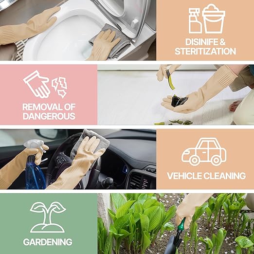 DABOGOSA Reusable Waterproof Household Dishwashing Cleaning Rubber Gloves, Non-Slip Kitchen Glove (Ivory, Medium (Pack of 3))