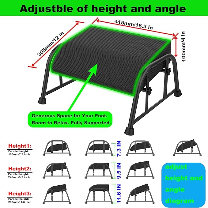Under Desk Footrest with Memory Foam, Adjustable 10-Level Ergonomic Foot Rest for Office & Gaming Desk Accessories for Leg Rest, Reinforced Metal Frame, Non-Slip Base Extra Large(Black