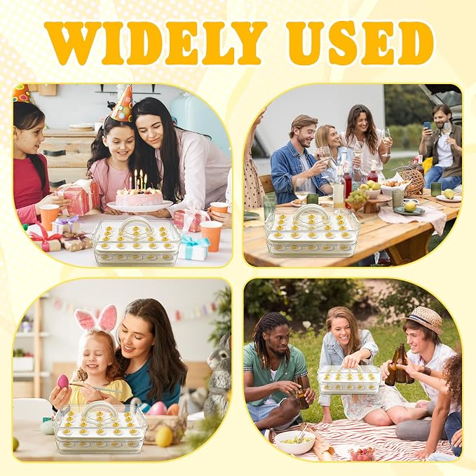 Deviled Egg Containers with Lid & Handle (2 Layer Snap-on) PET Thickened Eggs Holder Inc Egg Slicer Kitchen Tongs Silicone Spatula and Piping Decorating Kit,for Festival Party Brunch