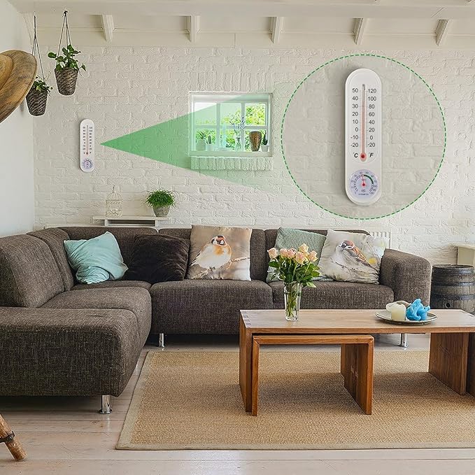 Leinuosen 5 Pcs Indoor Outdoor Wall Thermometer Humidity Meter Vertical Thermometer and Hygrometer Wireless Temperature Humidity Gauge Meter with Fahrenheit/Celsius for Patio Garden
