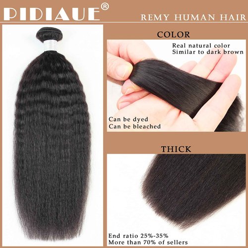 PIDIAUE Kinky Straight Bundles Human Hair Weave Yaki Straight Bundles 12 14 16 inch Remy Hair 12a 100% Unprocessed Brazilian Virgin Hair Natural Color
